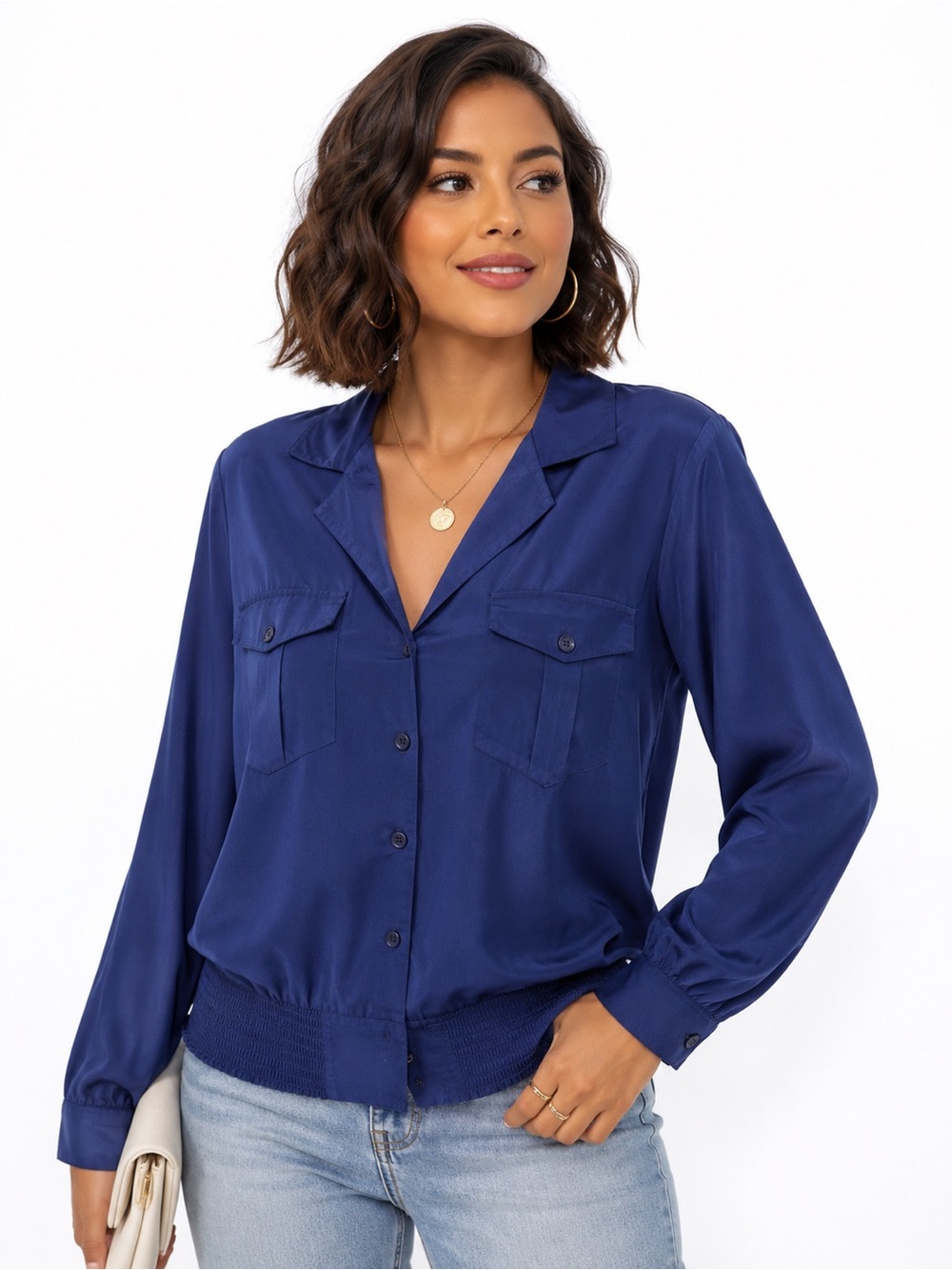 Christie & Jill Vintage Button-Front Navy  Blouse Size 16